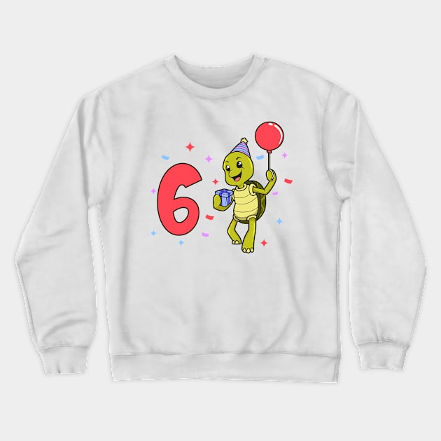 I am 6 with turtle - kids birthday 6 years old Crewneck Sweatshirt by Modern Medieval Design